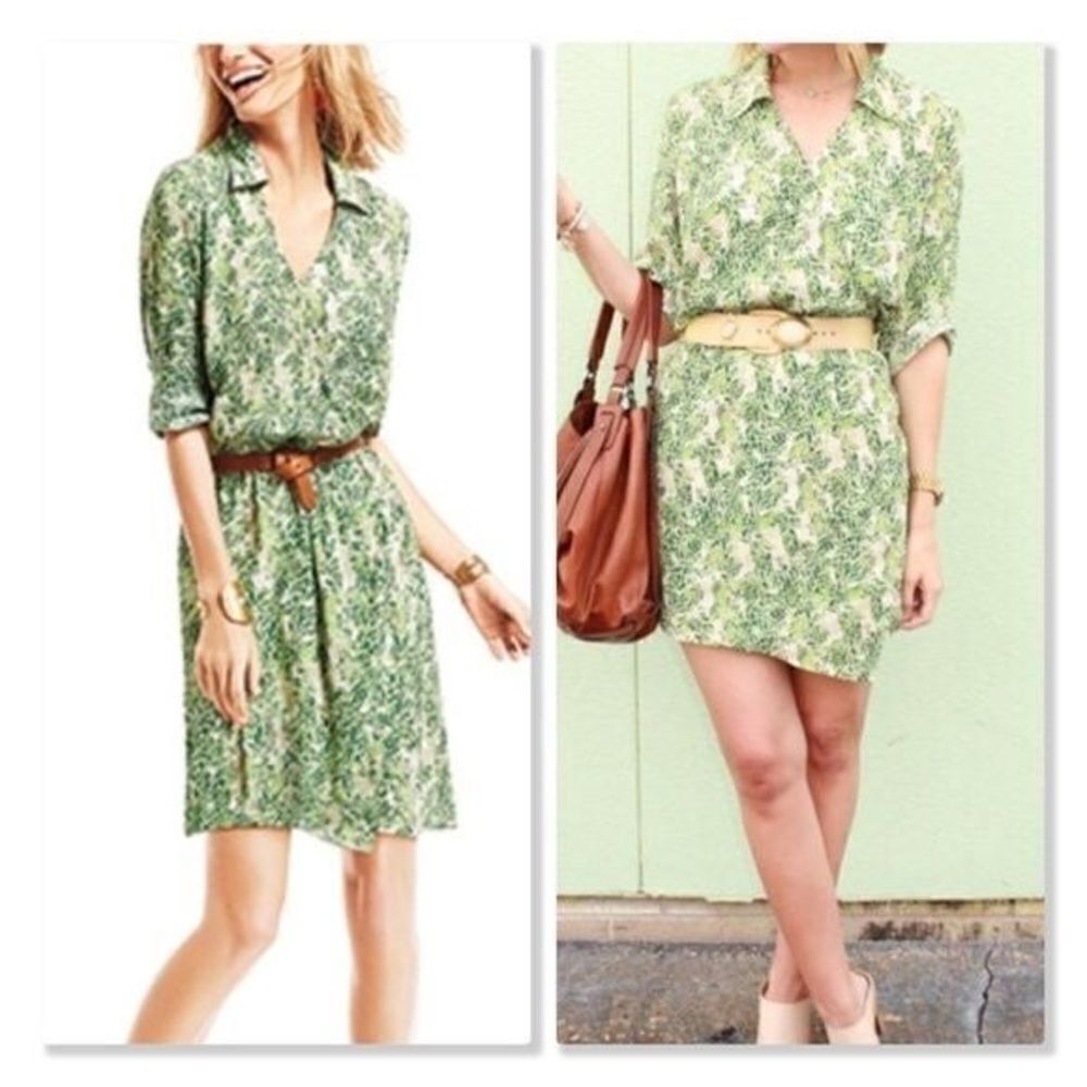 𝅺CAbi leaf print blouson style wrap dress, size XS - Picture 2 of 8